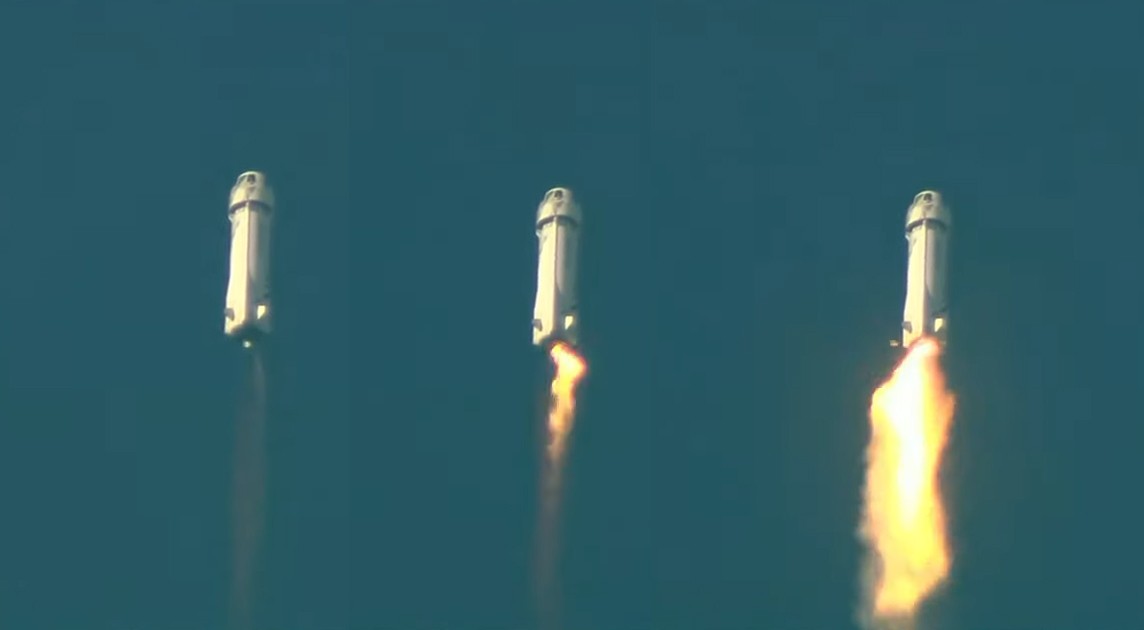 Trois images susccessives prises lors de l'éjection de la capsule. Une fuite de carburant est-elle à l'origine de la flamme qui s'étend sous le lanceur ?